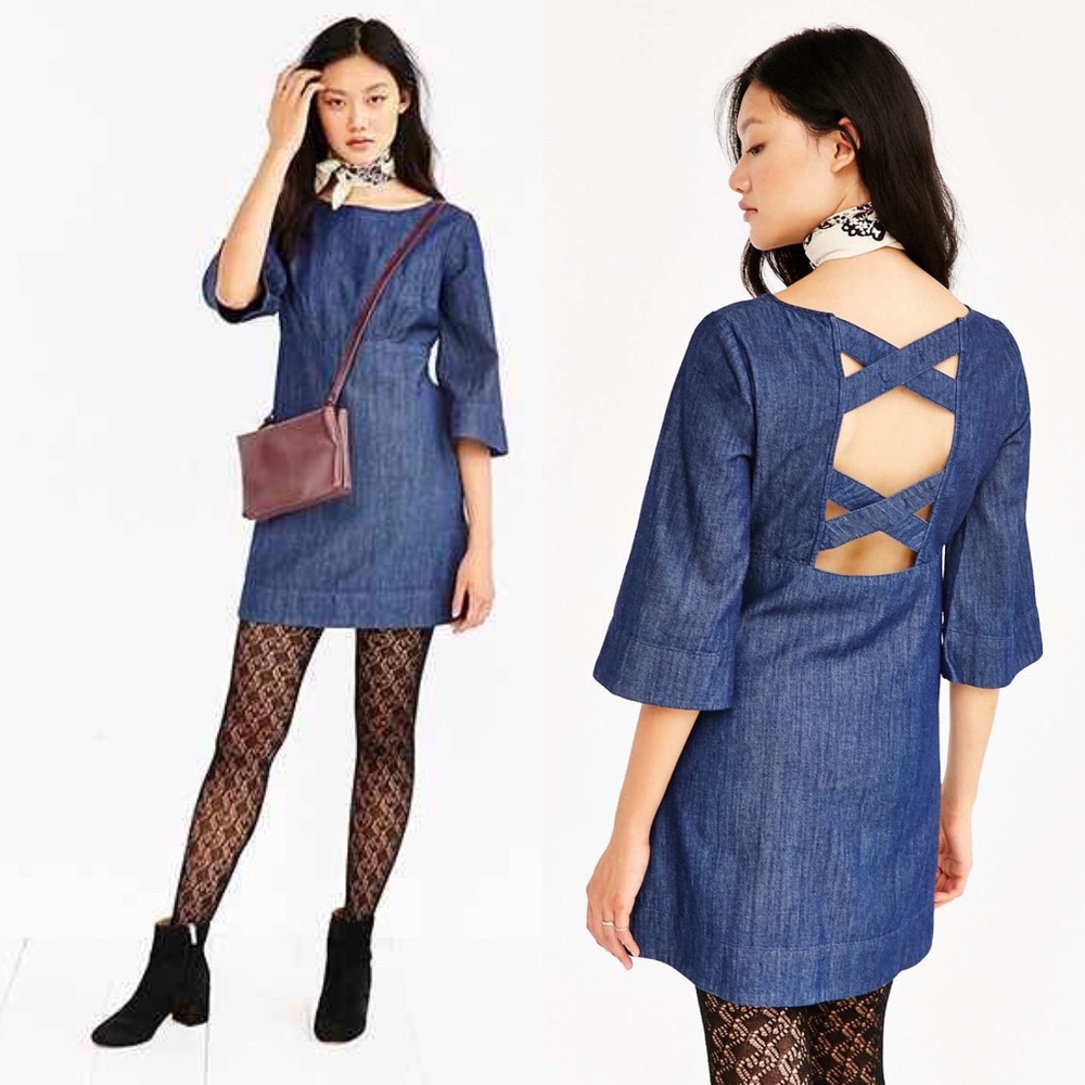 Cooperative Denim Bell Sleeve Open Back Dress